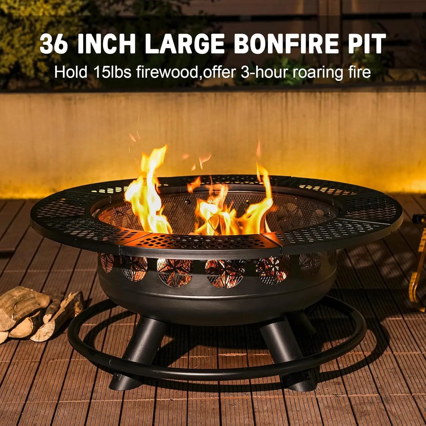 36 Inch Fire Pit with 2 Cooking Grills,