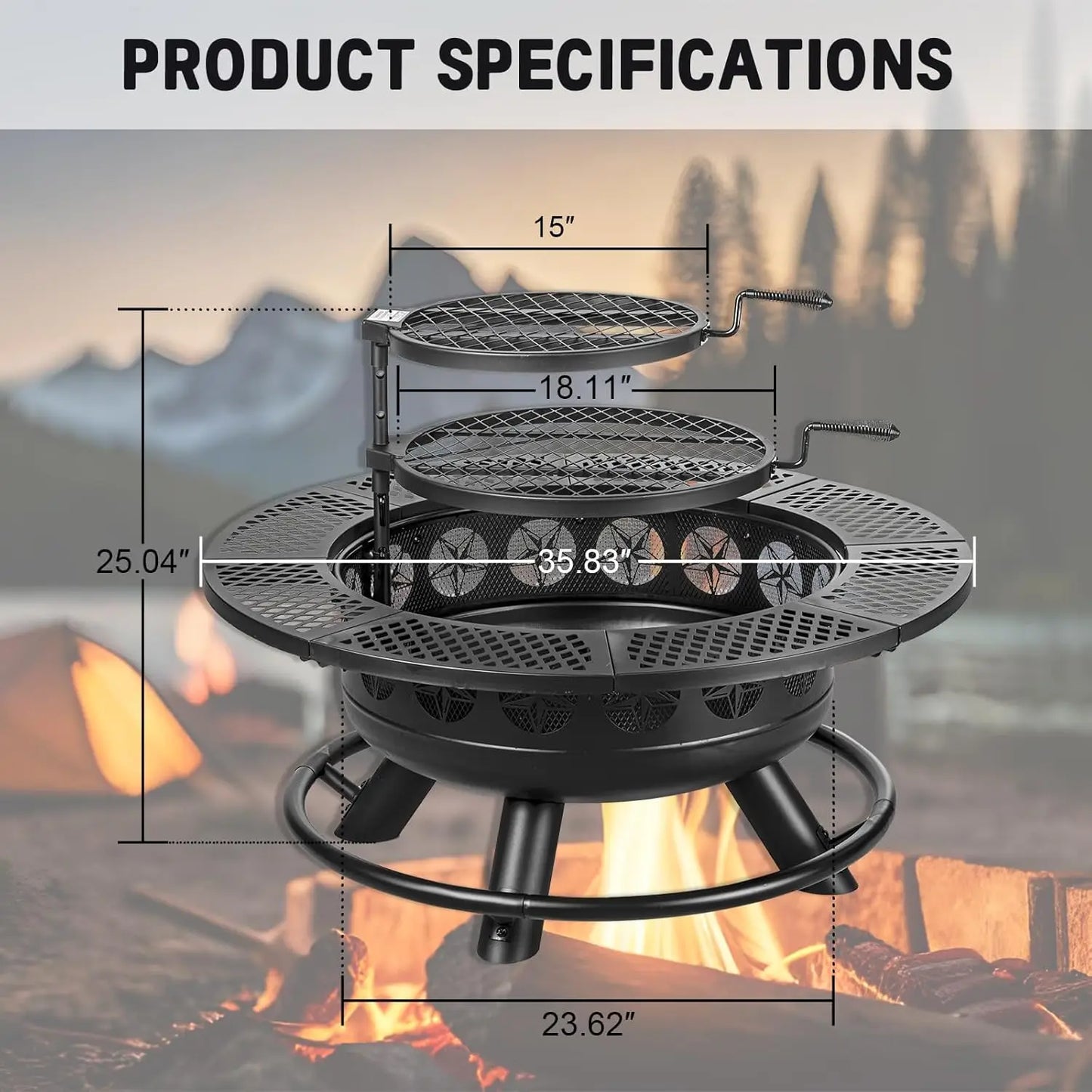 36 Inch Fire Pit with 2 Cooking Grills,