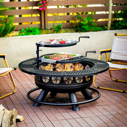 36 Inch Fire Pit with 2 Cooking Grills,