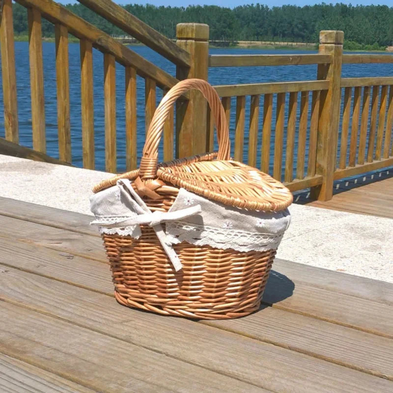 Woven Wicker Basket Picnic Camping Storage Home Decor