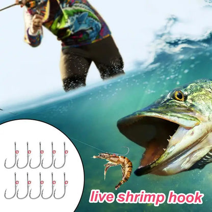 10Pcs/Set Live Shrimp Bait Hooks Carbon Steel Barbed Fishhook
