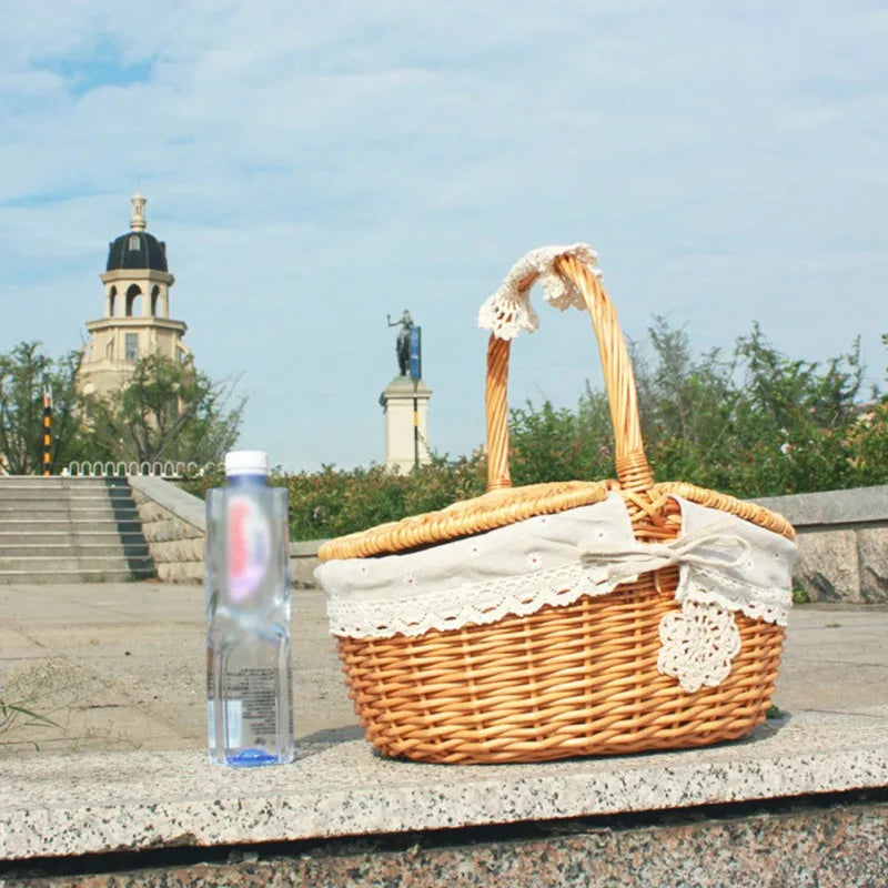 Woven Wicker Basket Picnic Camping Storage Home Decor