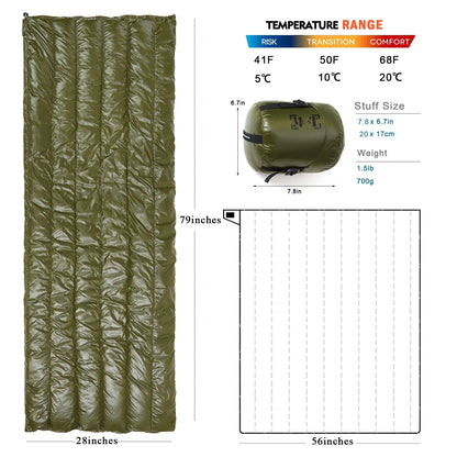 Ultralight Down Sleeping Bag 41-68 Degree F