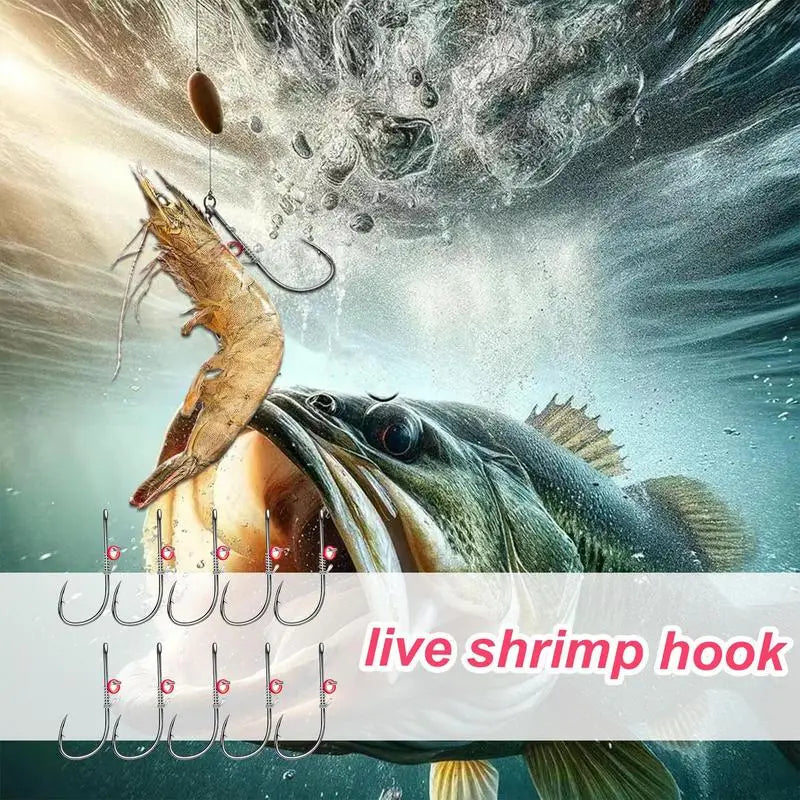10Pcs/Set Live Shrimp Bait Hooks Carbon Steel Barbed Fishhook