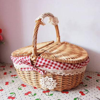 Woven Wicker Basket Picnic Camping Storage Home Decor