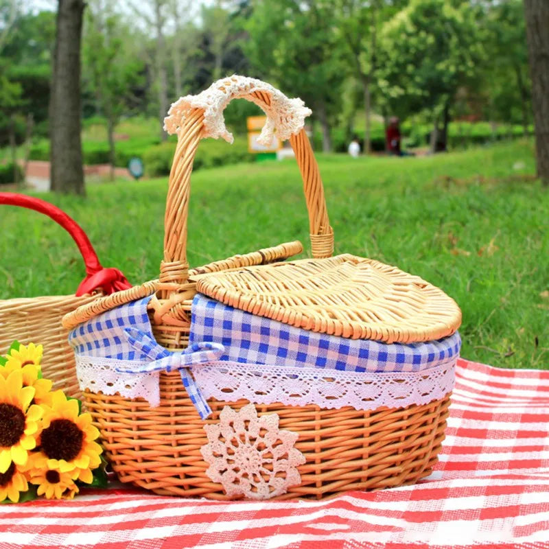 Woven Wicker Basket Picnic Camping Storage Home Decor