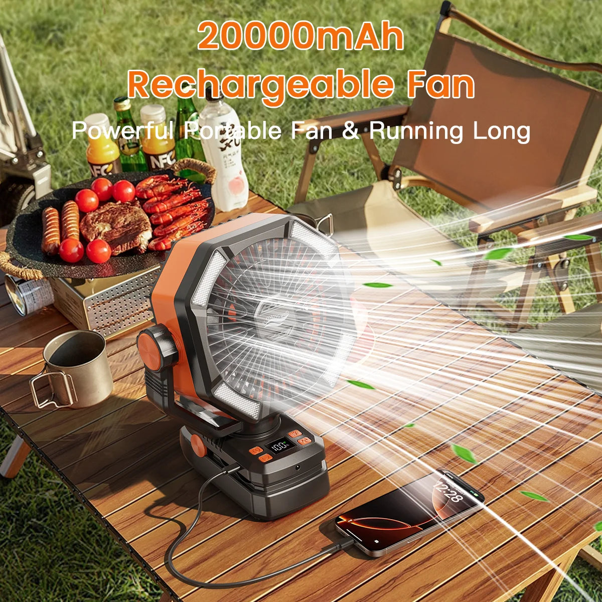 Camping Fan with Dual Motor Rechargeable Clip