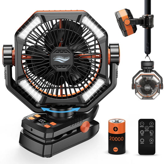 Camping Fan with Dual Motor Rechargeable Clip