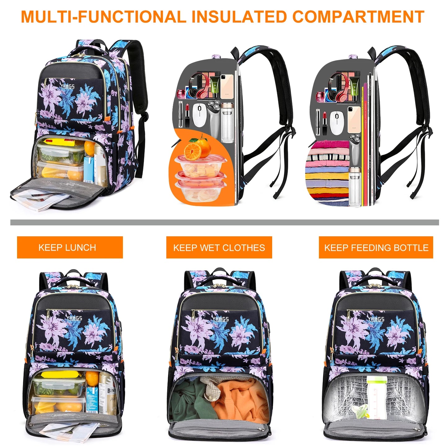 Lunch Backpack Insulated Cooler Picnic Bag Women's Camping